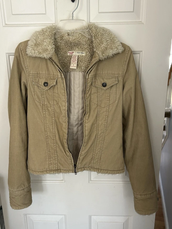 Chaqueta de Pana Forrada Sherpa Abercrombie Fitch Para Mujer’s S Marrón/Tostado Y2K De Colección Foto 1 de 4