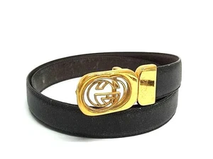 GUCCI buckle belt Logo hardware Authentic Black Leather Men's Used Made in Italy - Picture 1 of 5