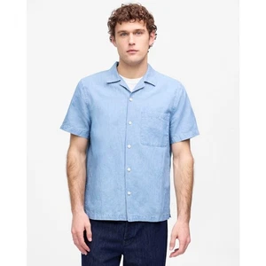 Madewell Chambray Short-Sleeve Button-Up Shirt Men L Faulk Wash Blue Linen Blend - Picture 1 of 8
