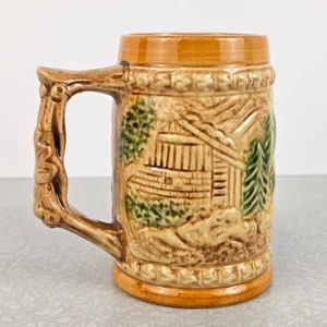 Vintage Bier Stein Kaffeebecher Kabine Holz Design Keramik 14 Unzen Japan 5" - Bild 1 von 11