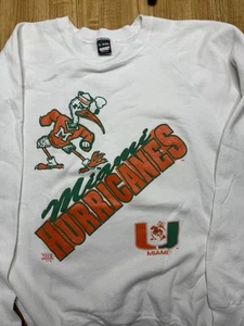Early 90s Vintage Miami Hurricanes White Crewneck Sweater Rare Sz XL Fits Large - Picture 1 of 4