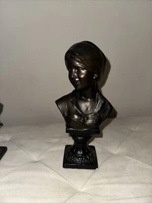 Bronze Bust of Girl Giovanni De Martino Sculpture Art Bust 9.5" "La Contadina" - Image 1 of 4
