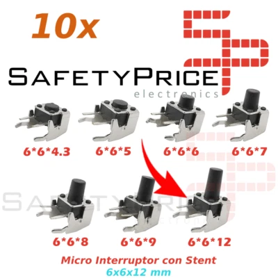 10x Pulsador Tactil Micro interruptor angulo recto con stent soporte 6x6x12mm - Imagen 1 de 2