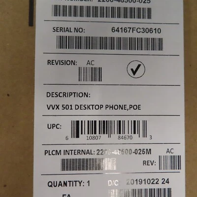 Polycom VVX 501 Gigabit IP Phone (2200-48500-025) VVX501 NEW - Image 1 of 2