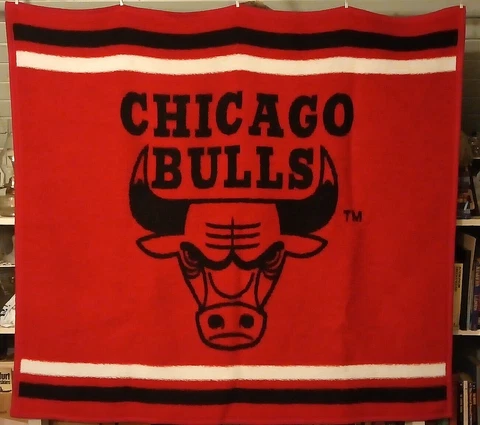 VTG 90's Chicago Bulls Throw Blanket Biederlack 55x50” NBA Basketball Jordan Era Cover