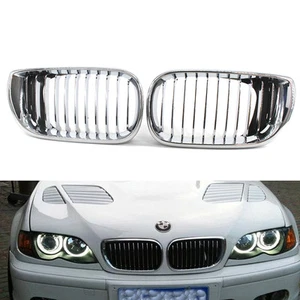 Chrome Silver Front Kidney Grille Grill For BMW 3 Series E46 4 Door Sedan 02-05 - Picture 1 of 6