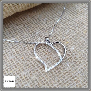 Collana in Argento 925 con Pendente Cuore e Zirconi da Donna rodiata oro bianco - Foto 1 di 11