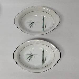 2 Yamaka Mandarin Oval Vegetable Bowls Bamboo Silver Rim 10" Serving Bowl Set - Picture 1 of 8