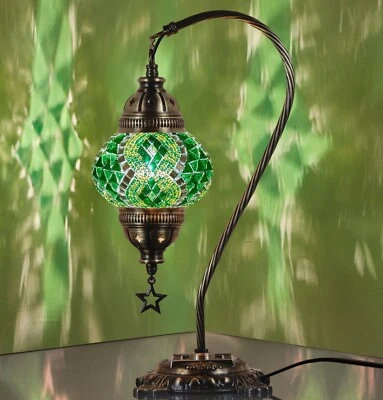 Настольная лампа ручной работы DEMMEX с марокканской мозаикой 15 дюймов богемный акцентный свет. Зеленый - Изображение 1 из 4