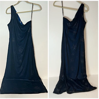 De Colección Vestido Azul Medianoche Brillo Un Hombro Baile de graduación 12 Ropa de Noche Y2K Fairy Core Foto 1 de 4