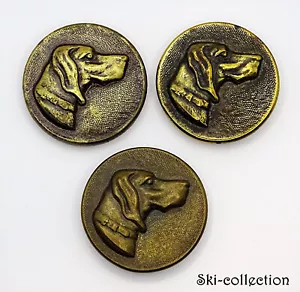 Lot 3 Boutons de Chasse. Tête de chien à droite. France, vers 1920. 25 mm - Picture 1 of 3