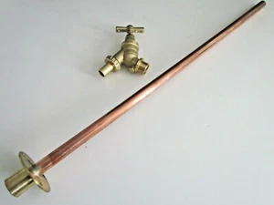 BRASS DOUBLE CHECK ANTI VAC GARDEN BIB TAP & 515mm LONG WALL PLATE TUBE - Picture 1 of 9