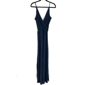 NWT CHASER Heather Blue Faux Wrap Spaghetti Strap Jersey Maxi Dress Size Medium - Picture 1 of 5