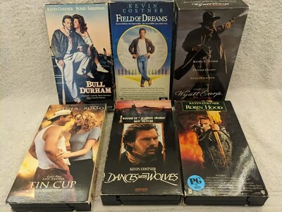 VHS Lot of 6 Kevin Costner Movies-Bull Durham, Tin Cup, Robin Hood Etc. see pics - Image 1 of 2