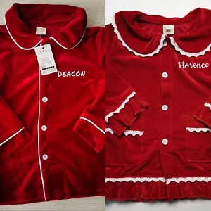 Personalised Kids PJ Set Matching Pyjama Set Red Velvet Christmas PJ - Picture 1 of 21