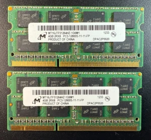 MICRON 8GB (2x4GB) LAPTOP SO-DIMM RAM MEMORY DDR3 PC3-12800 MT16JTF51264HZ-1G6M1 - Picture 1 of 3