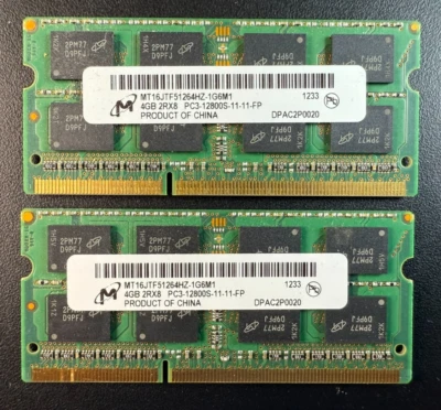 MICRON 8GB (2x4GB) LAPTOP SO-DIMM RAM MEMORY DDR3 PC3-12800 MT16JTF51264HZ-1G6M1 - Image 1 of 3