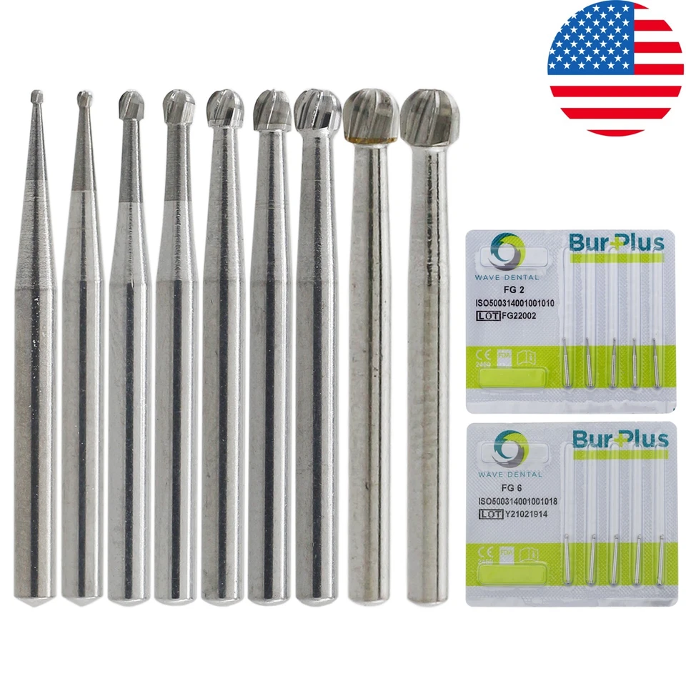 Wave Dental Carbide Burs Round For High Speed Handpiece FG 1/4 1/2 2 4 6 8 Prima - Image 1 of 4