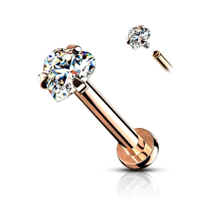 Heart CZ Prong Set Surgical Steel Internal Threaded Labret Cartilage Piercing - Image 1 of 4