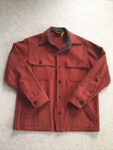 VTG Eddie Bauer Herringbone Mackinaw Wool Coat Jacket Cape Men’s L Hunting Red - Picture 1 of 11