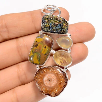 Solar Quartz Fruit Jasper Gemstone Fashion 925 Silver Pendant 2.5" ARP-5174 - Image 1 of 3