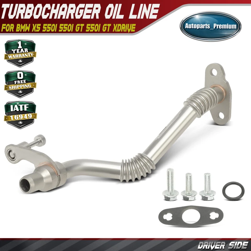 Left Turbocharger Oil Return Tube for BMW X5 550i 550i GT 550i GT xDrive 750Li - Image 1 of 4