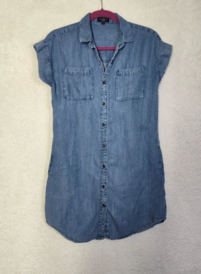 Vestido de mujer de terciopelo corazón extra pequeño azul mezcla de algodón manga corta mini Foto 1 de 4