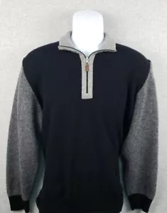 Gran Sasso Mens Merino Cashmere 1/4 Zip Pullover Sweater XL Gray Black Italy - Picture 1 of 7