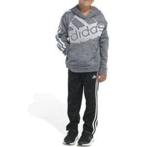 Adidas Boys Grey and Black Hooded Pullover and Pant Set Size 4 - Picture 1 of 8