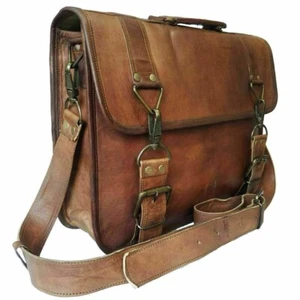 Cuero Genuino Vintage Portátil Mensajero Maletín Bolso Hombre Cartera Hecho a Mano - Imagen 1 de 7
