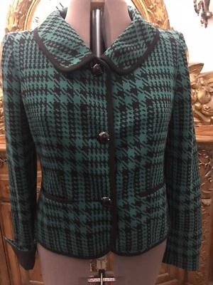 Evan Picone. Warm Hound's Tooth Jacket. Sz 10. Lined. Braid Trim. Flip Cuff. AL. - Image 1 of 4