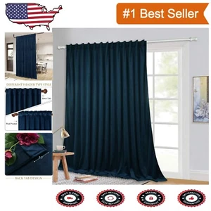 Elegant Thermal Insulated Velvet Sliding Door Curtain - Navy Blue 100"W x 102"L - Picture 1 of 9
