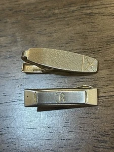 Vintage Hickok Letter "R" Gold Tone Tie Clip Set of 2 USA Textured Bar - Picture 1 of 3