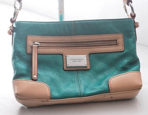 Tignanello Crossbody Bag Purse Pebbled Turquoise and Tan Leather EUC - Picture 1 of 10