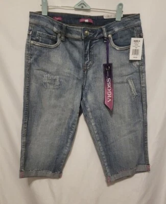 VIGOSS Jeans Capri Juniors Sz 9 Blue Light Wash Distressed Mid Rise Rolled Cuff - Image 1 of 4