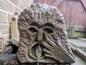 Rare Unique Real Sandstone Face Wall Water Feature Carved By Ex Cathedral Mason 