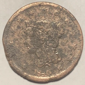 1840 Large Cent ~ Braided Hair ~ 1 Penny/Cent ~ Copper U.S. Coin 1L2740 - Picture 1 of 6