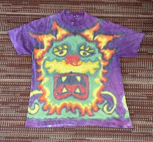 Vintage Tie Dye Shirt XL Single Stitch Monster Devil Face Homemade 1 Of A Kind - Picture 1 of 16