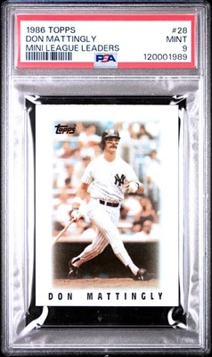 1986 TOPPS MINI LEAGUE LEADERS #28 DON MATTINGLY PSA 9 - Image 1 of 2