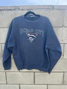 Ocean City New Jersey Sweatshirt XL Navy Blue Embroidered Crewneck USA Basicss - Picture 1 of 13