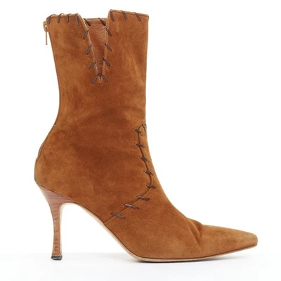 MANOLO BLAHNIK Vintage brown suede overstitch detail heeled ankle boots EU39.5 - Image 1 of 4