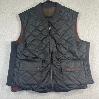 VTG 90s Ralph Lauren Polo Sport Vest Men’s L Black Reversible Wool Puffer Plaid - Image 1 of 4