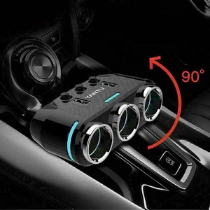 Power Adapter 3Way Cigarette Lighter Socket Splitter DC 12V Dual USB Car Charger - Picture 1 of 8