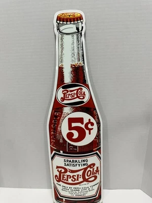 Pepsi-Cola 5¢ Embossed Tin Bottle Sign ~23" Licensed Kool Collectibles - Image 1 of 4