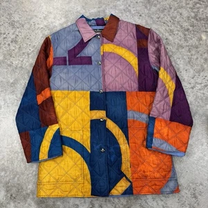 Salvatore Ferragamo jacket Adult medium vintage Quilted silk coat abstract art - Picture 1 of 13