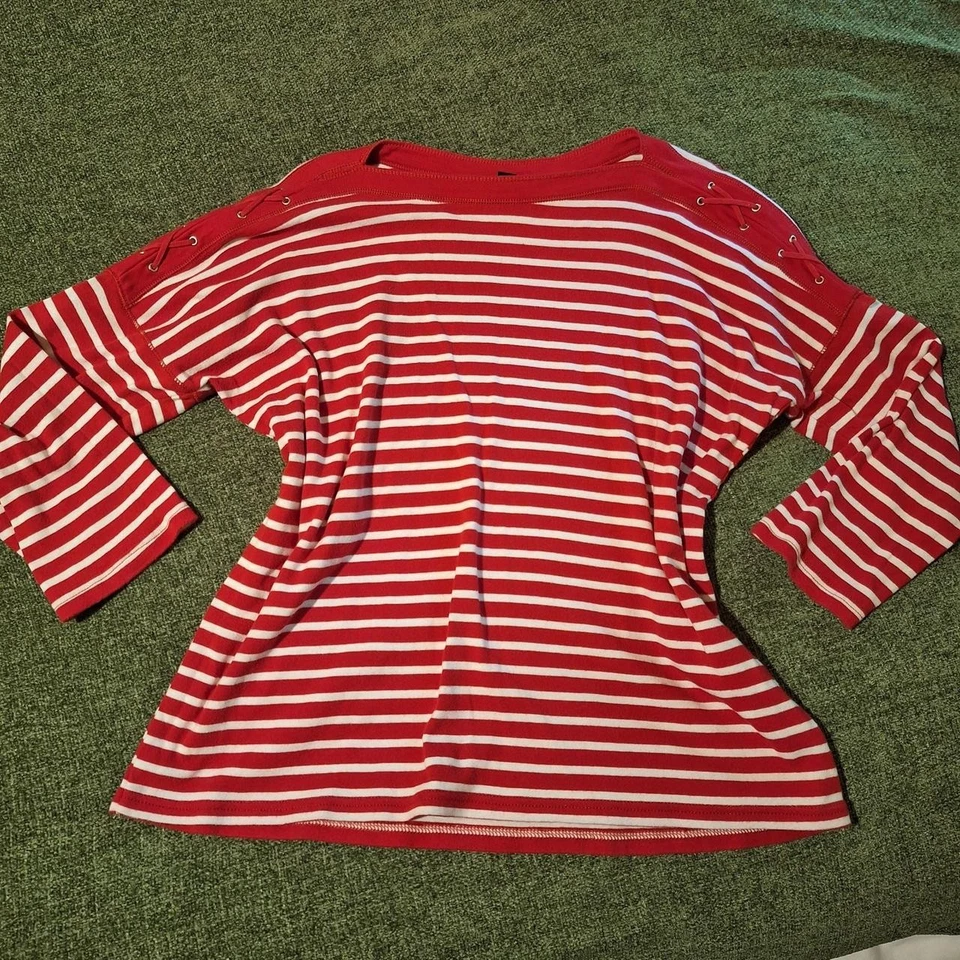 Camisa de mujer CHAPS manga 3/4 roja blanca a rayas de algodón talla: grande Foto 1 de 4