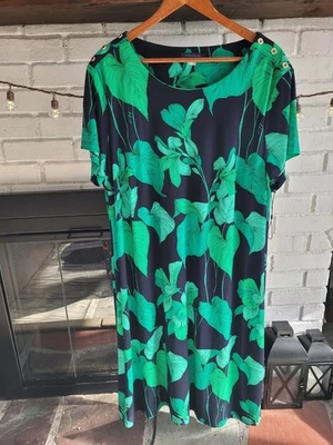 Womens Tommy Hilfiger Navy Monstera Plant/floral Dress Size 18w New Without Tags - Image 1 of 4