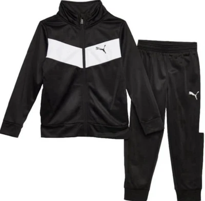 Nuovo set giacca e joggers Puma Tricot full zip ragazzo taglia 6 bianco e nero - Immagine 1 di 4