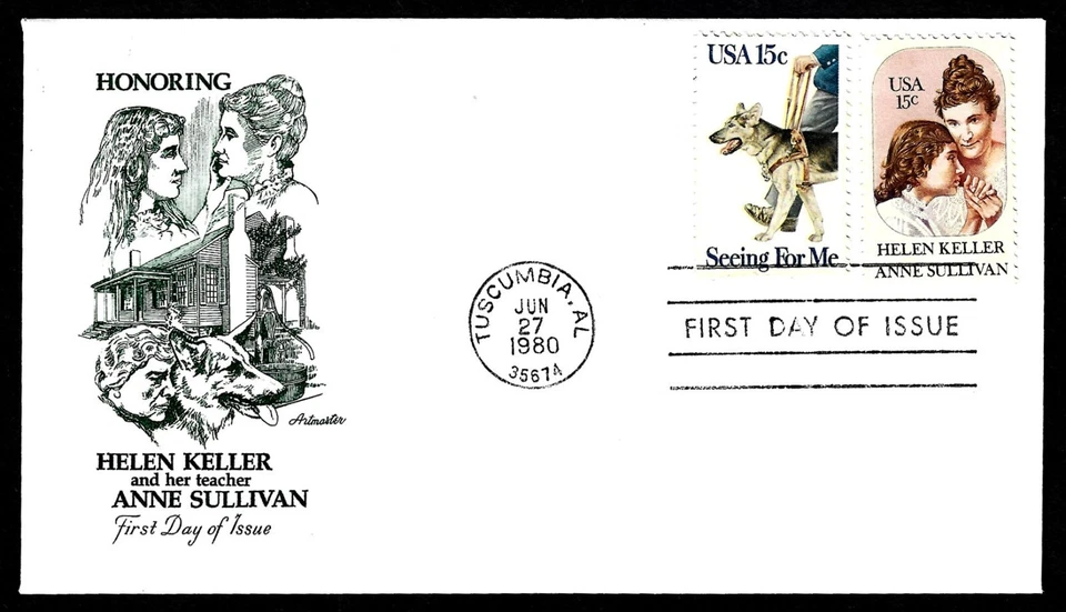 USA SCOTT # 1824 & 1787, COMBO ARTMASTER FDC COVER HELLEN KELLER, SEEING FOR ME - Image 1 of 1