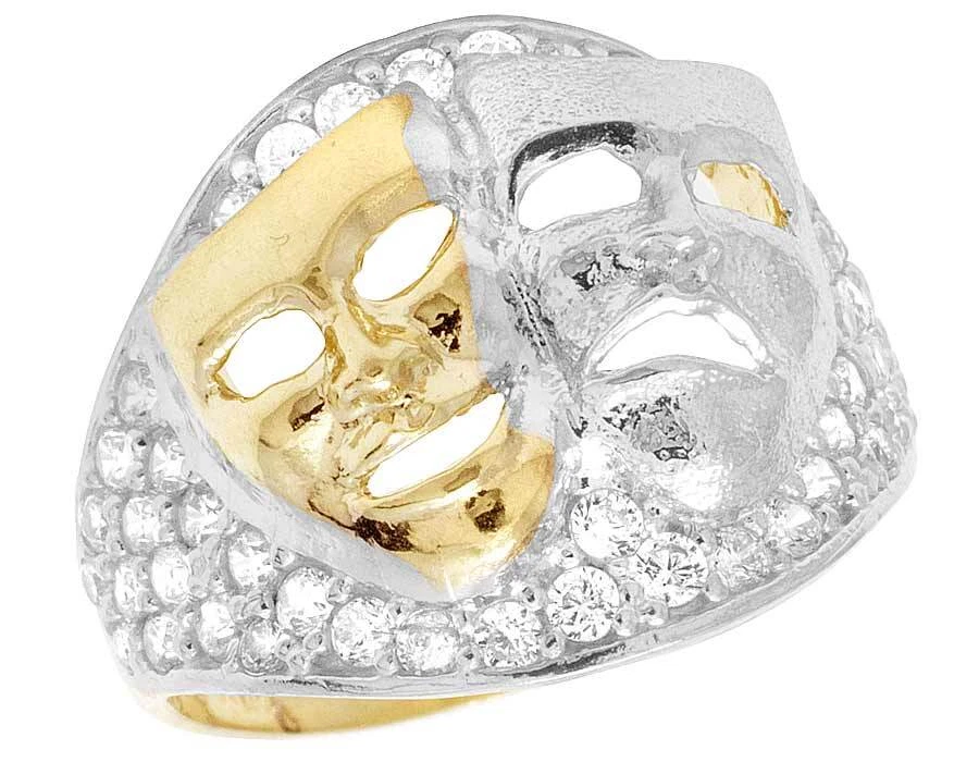 Men's 10K Two Tone Gold Simulated Diamond Laugh Now Cry Later Pinky Ring 18MM - Image 1 of 4